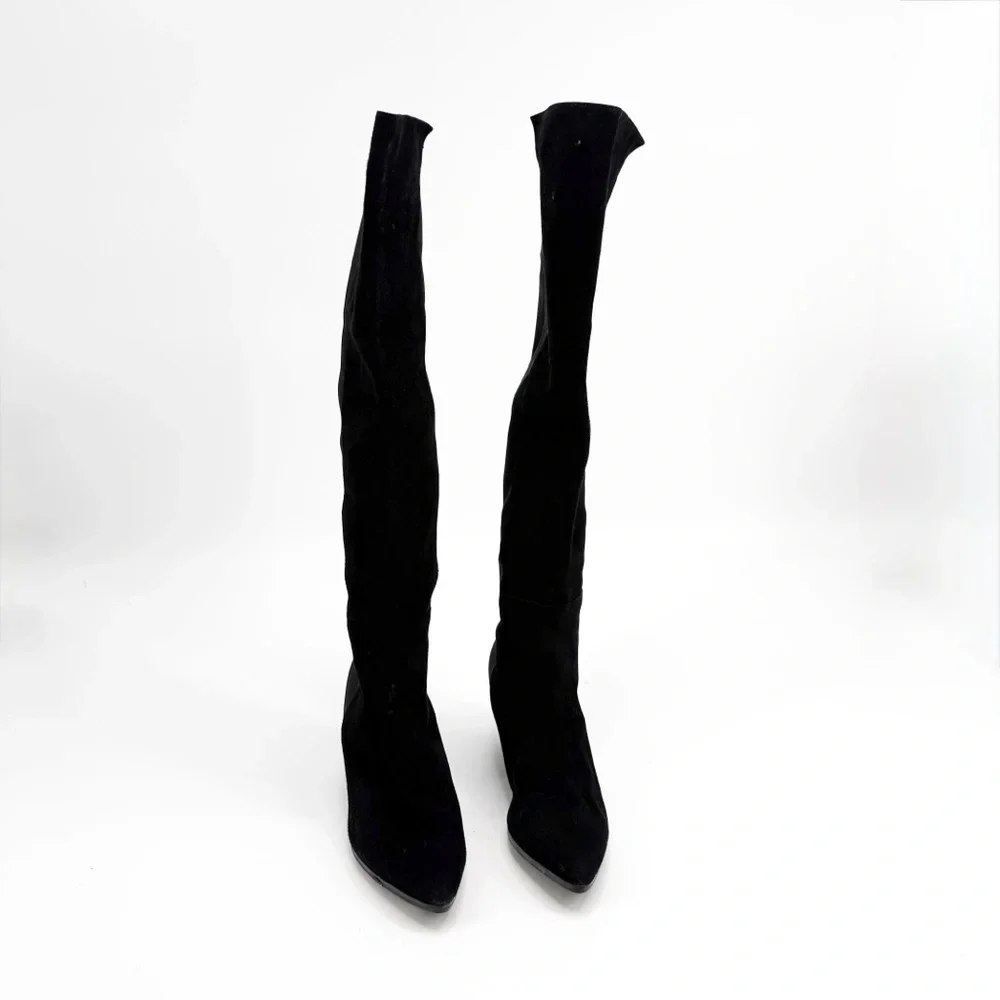 Stuart Weitzman Suede Lander Over The Knee Black Boot 50/50 Tall Boots, Size 9M
